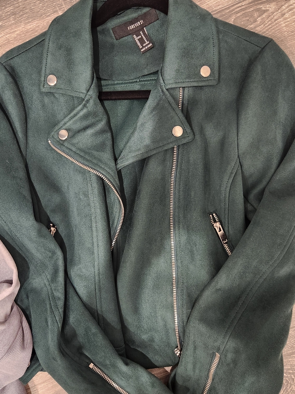 Forever 21 Deep Green Faux Suede Moto Jacket